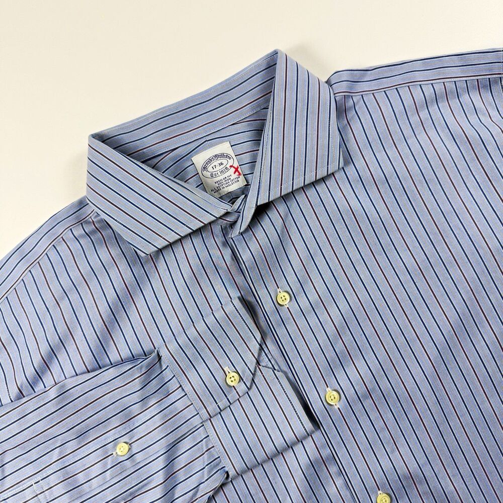Brooks Brothers 17-36 Regular Fit Non-Iron Supima Cotton Blue Stripe Shirt